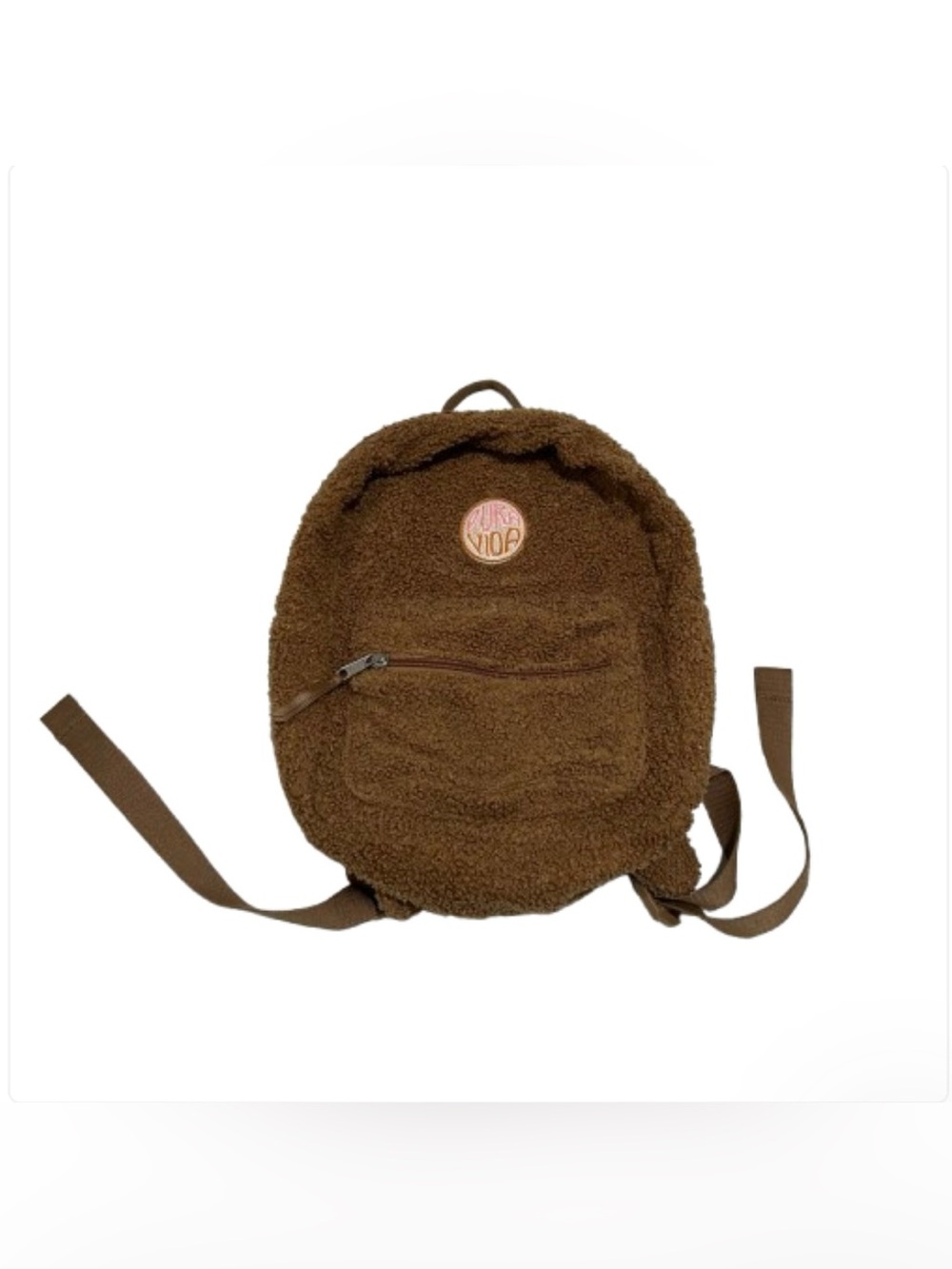 Pura Vida Teddy Sherpa Mini Backpack Brown Fleece Plush Travel Bag 13”